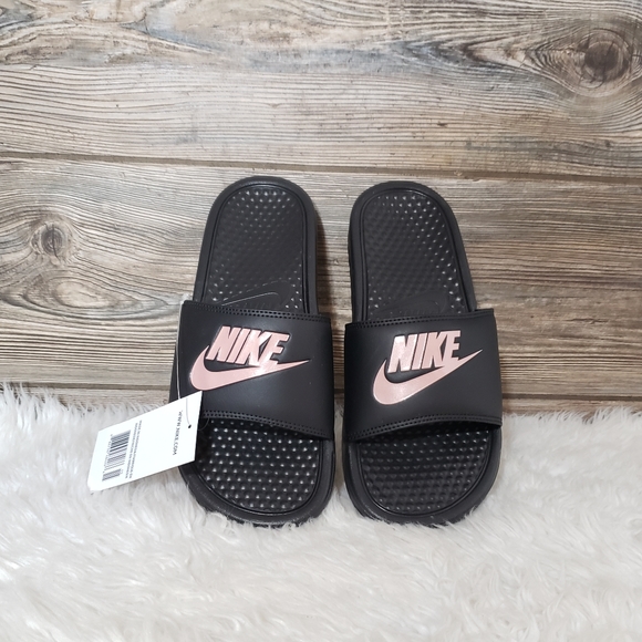 Nike Shoes - New Nike Benassi JDI Black Rose Gold Slide Sandals